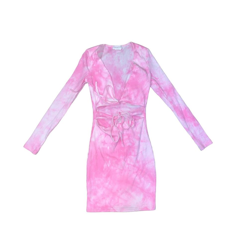 Lovers + Friends, Women's Tie Dye Pink & White Long Sleeve Mini Dress, XS, Used